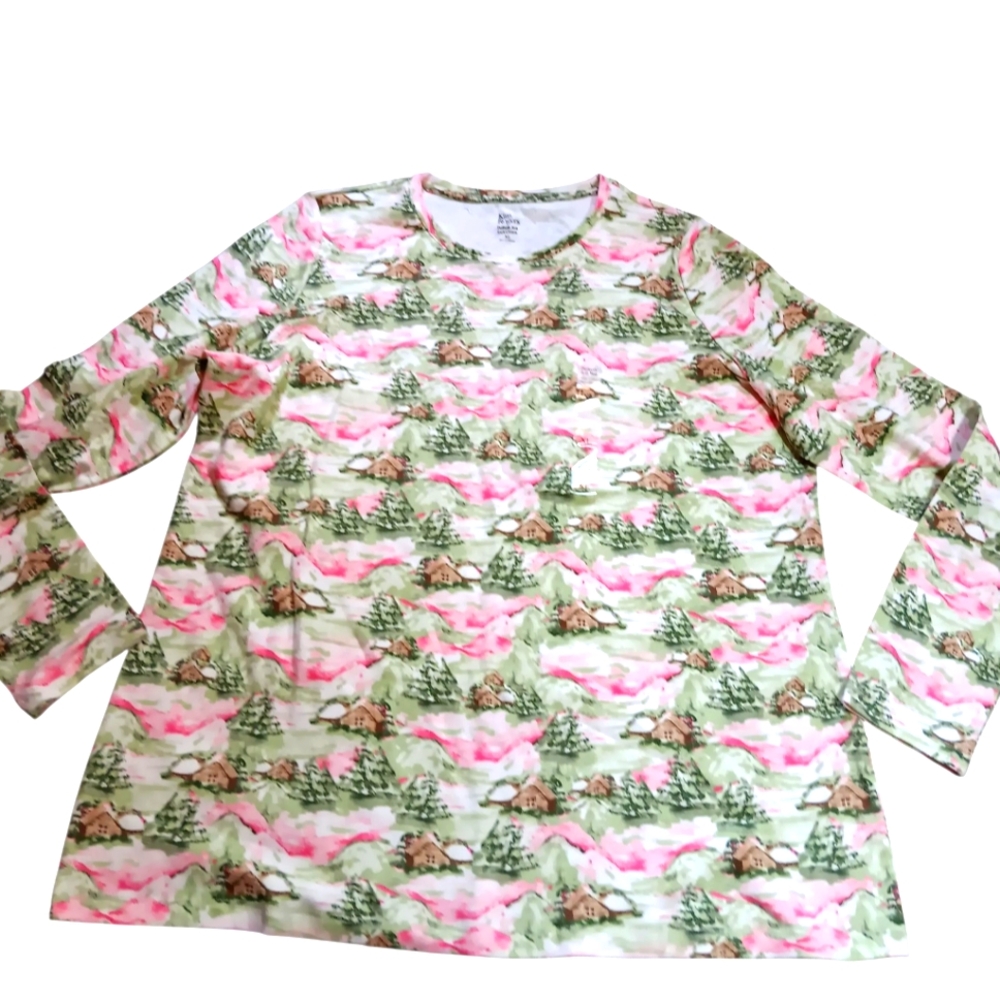 Kim Rogers Ivory Winter Scene Long Sleeve Shirt Perfectly Soft
